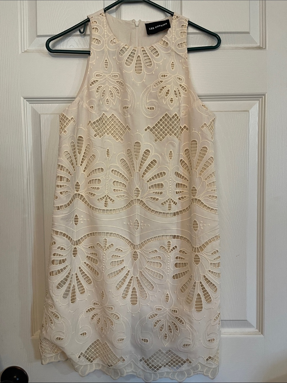 Les Copains Cream Embroidered Eyelet Sleeveless Shift Dress
